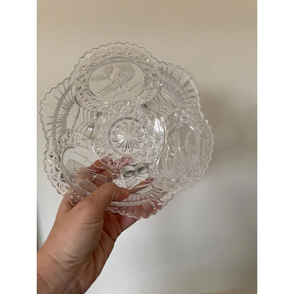 vintage Haufbauer Crystal Footed Bird Bowl with three toes candy dish trinket